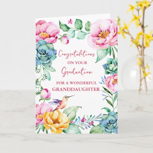 Pink Flowers kleindochter Afstuderen Kaart (Gele Bloem)