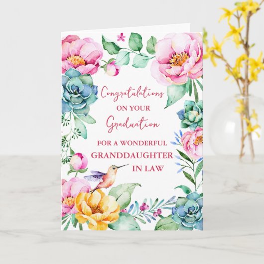 Pink Flowers kleindochter in Law Afstuderen Kaart (Gele Bloem)
