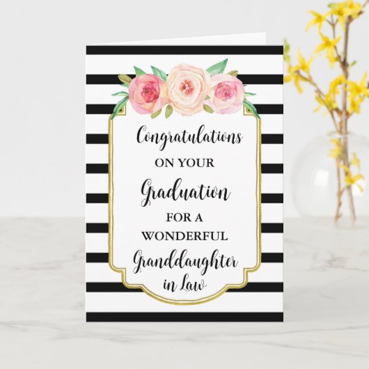 Pink Flowers kleindochter in Law Afstuderen Kaart (Gele Bloem)
