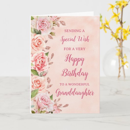 Pink Flowers kleindochter Verjaardag Kaart (Gele Bloem)