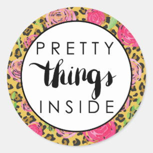 Pink Flowers Leopard dingen Inside Ronde Sticker