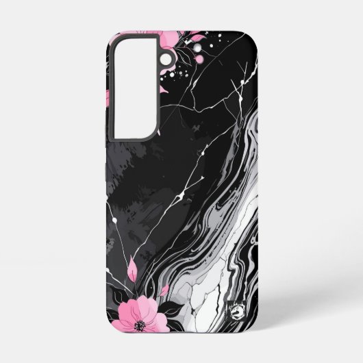 Pink Flowers Marble Samsung Galaxy Hoesje (Achterkant)
