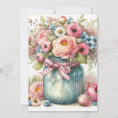 Pink Flowers Mason Jar Birthday Party | Invitation Kaart (Achterkant)