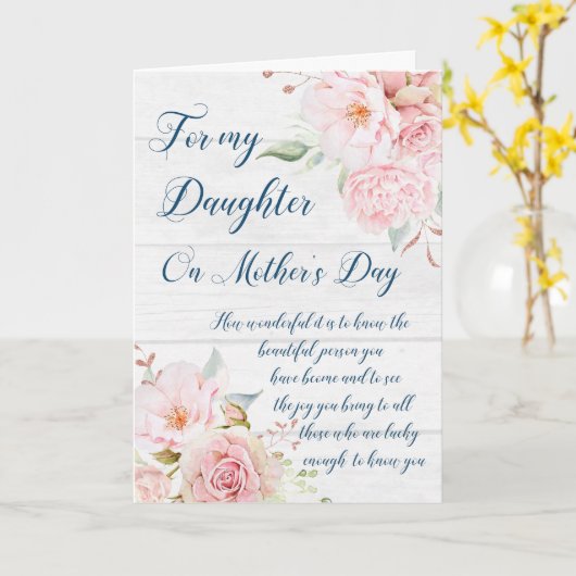 Pink Flowers Moederdag Daughter Kaart (Gele Bloem)