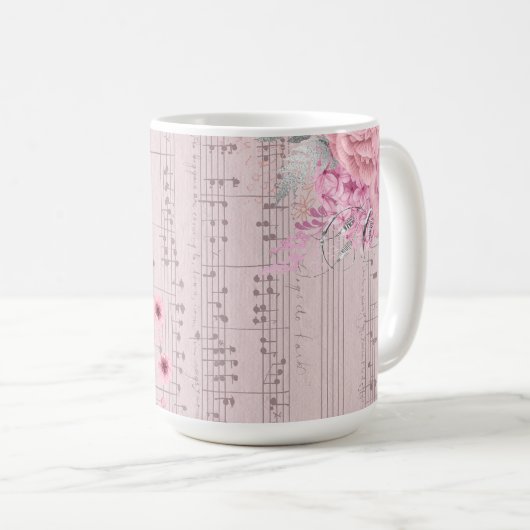 Pink Flowers Muziekblad Koffie mok (Voorkant rechts)