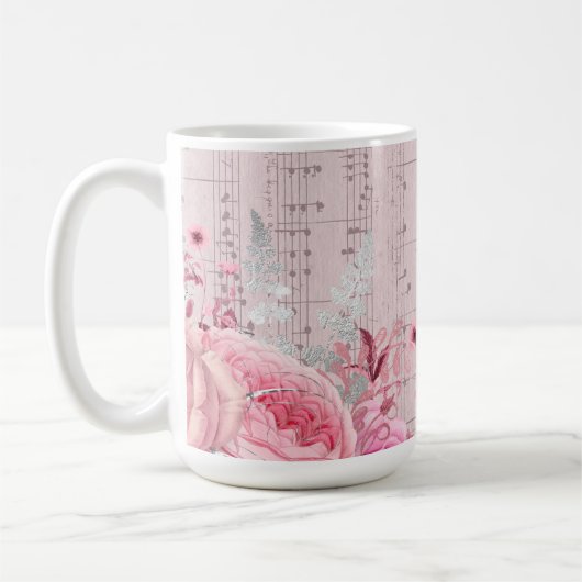 Pink Flowers Muziekblad Koffie mok (Links)