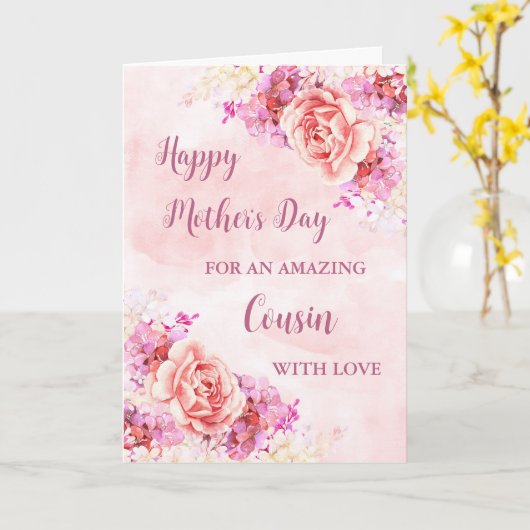 Pink Flowers Neef Happy Moederdag Kaart (Gele Bloem)