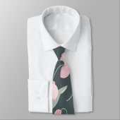 Pink flowers on dark green seamless pattern stropdas (Gebonden)