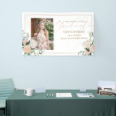 Pink Flowers One Photo Calligraphy Afstuderen Spandoek (Beurs)