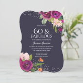 Pink Flowers Paars Back 60th Birthday Party Kaart (Staand voorkant)