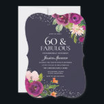Pink Flowers Paars Back 60th Birthday Party Kaart<br><div class="desc">Roze bloemen Paars Rug 60th Birthday Party Uitnodiging Zie passend collectie in Niche en nestwinkel</div>