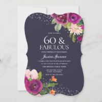 Pink Flowers Paars Back 60th Birthday Party