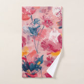 Pink Flowers Painted Brushtrokes Botanical Pattern Bad Handdoek (Handdoek)