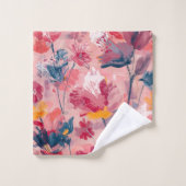 Pink Flowers Painted Brushtrokes Botanical Pattern Bad Handdoek (Wasdoekje)