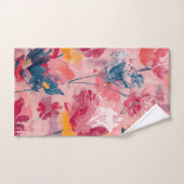 Pink Flowers Painted Brushtrokes Botanical Pattern Bad Handdoek (Handdoek)