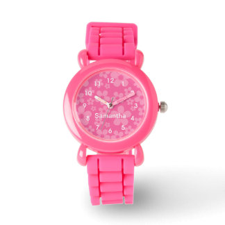 Pink Flowers Patroon Horloge
