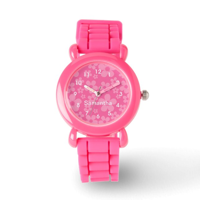 Pink Flowers Patroon Horloge (Voorkant)
