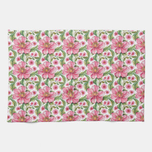 Pink Flowers Patroon Theedoek