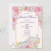 Pink Flowers Peacock Vrijgezellenfeest Kaart (Voorkant)