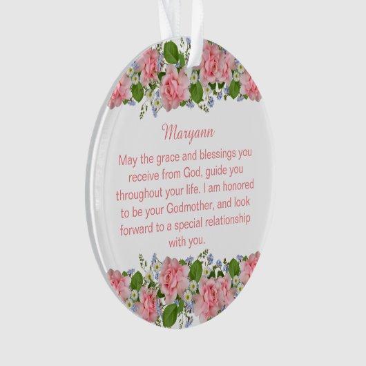 Pink Flowers Personalized Goddochter Baptisme Ornament (voorkant)