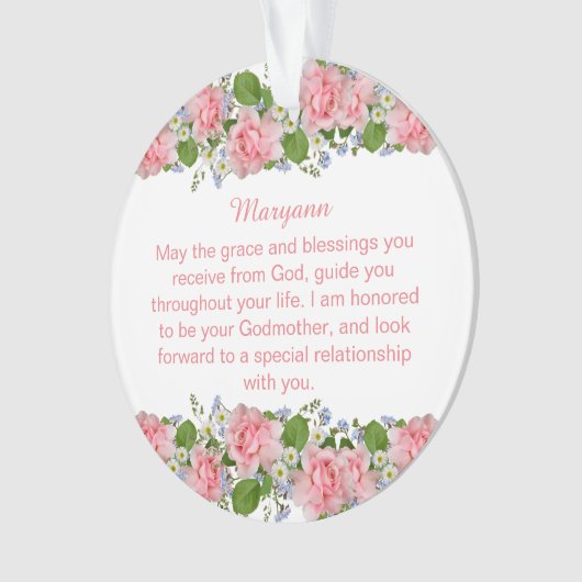 Pink Flowers Personalized Goddochter Baptisme Ornament (voorkant)