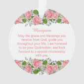 Pink Flowers Personalized Goddochter Baptisme Ornament (voorkant)