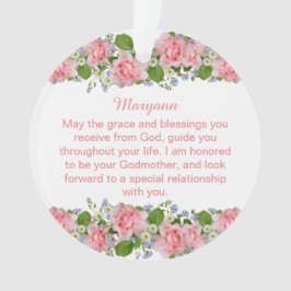Pink Flowers Personalized Goddochter Baptisme Ornament