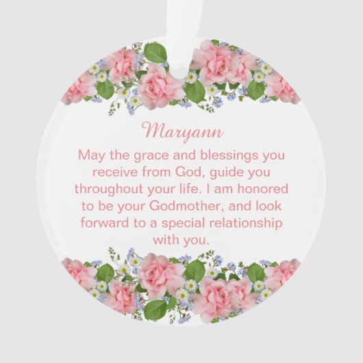 Pink Flowers Personalized Goddochter Baptisme Ornament (voorkant)