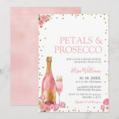 Pink Flowers Petals en Prosecco Vrijgezellenfeest Kaart (Voorkant / Achterkant)