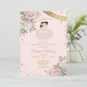 Pink Flowers Presentación De Tres Años Cute Girl Kaart (Staand voorkant)