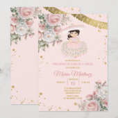 Pink Flowers Presentación De Tres Años Cute Girl Kaart (Voorkant / Achterkant)