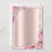 Pink Flowers Rose Gold Glitter Frame Crown  Kaart (Achterkant)