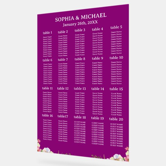 Pink Flowers Simple Wedding Seating Charts Acryl Bord (Hoek)