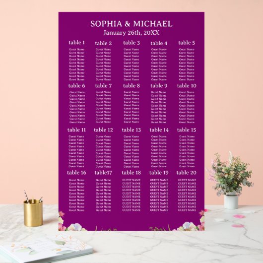 Pink Flowers Simple Wedding Seating Charts Acryl Bord (Huwelijk)