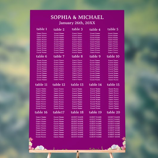 Pink Flowers Simple Wedding Seating Charts Acryl Bord (Neutraal)