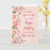 Pink Flowers Sister In Law Verjaardag Kaart (Gele Bloem)