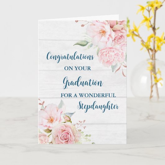 Pink Flowers stiefdochter Afstuderen Kaart (Gele Bloem)