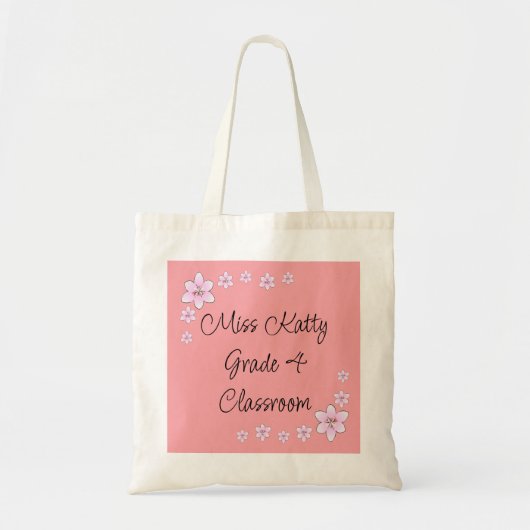 Pink Flowers Teacher Canvas tas (Voorkant)