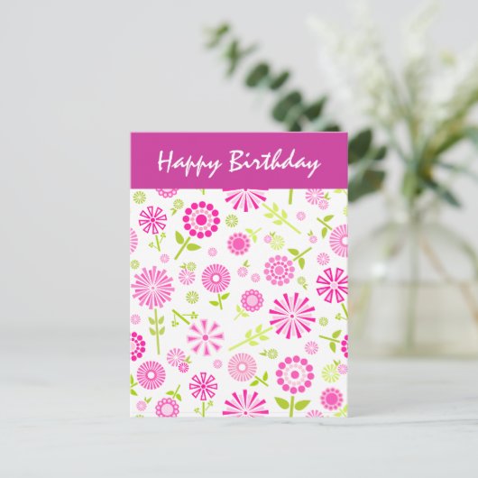 Pink Flowers Verjaardag Briefkaart (Staand voorkant)