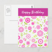 Pink Flowers Verjaardag Briefkaart (Voorkant / Achterkant)