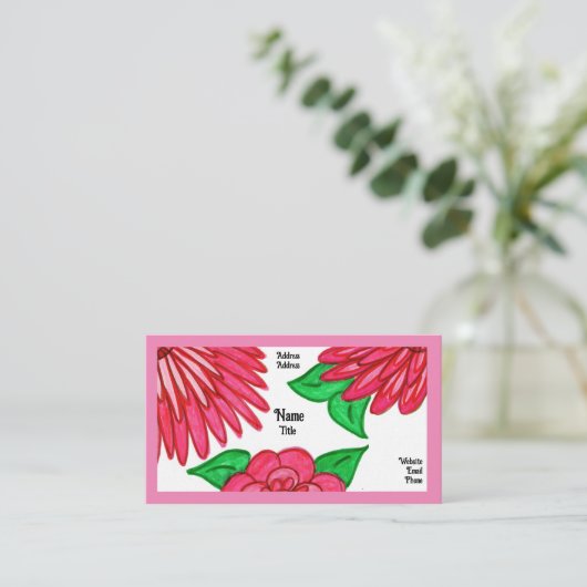 Pink Flowers Visitekaartjes (Staand voorkant)