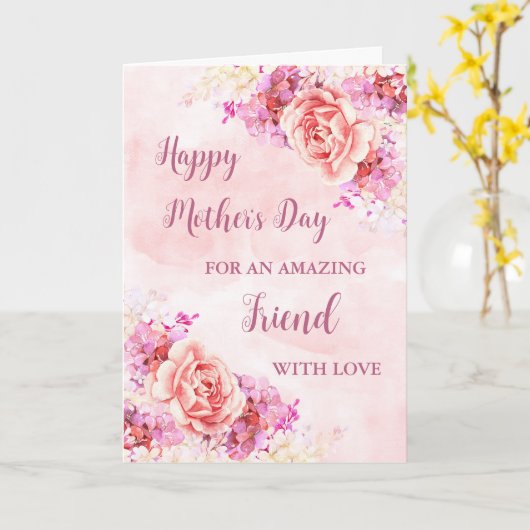 Pink Flowers Vriend Happy Moederdag Kaart (Gele Bloem)
