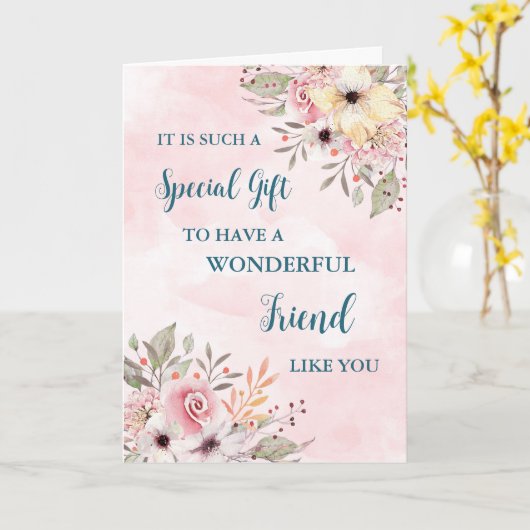 Pink Flowers Vriend Happy Moederdag Kaart (Gele Bloem)