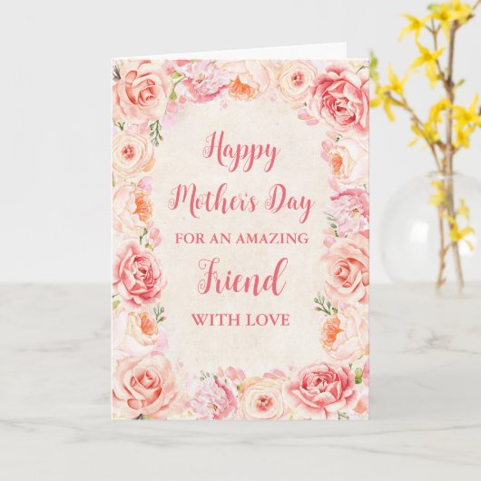 Pink Flowers Vriend Happy Moederdag Kaart (Gele Bloem)
