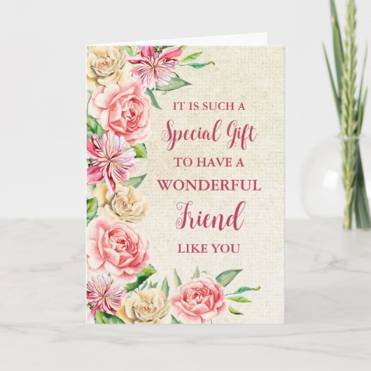 Pink Flowers Vriend Happy Moederdag Kaart (Voorkant)