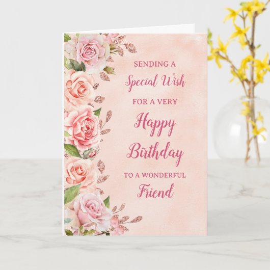 Pink Flowers Vriend Verjaardag Kaart (Gele Bloem)