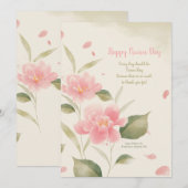 Pink Flowers Waterverf Kaart (Voorkant / Achterkant)