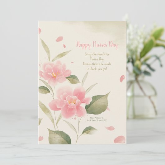 Pink Flowers Waterverf Kaart (Staand voorkant)