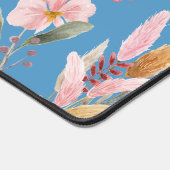 Pink Flowers Waterverf Stijlvolle Script Naam Blau Bureaumat (Hoek)
