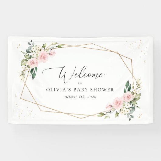 Pink Flowers, White Flowers, Baby Shower Welcome Spandoek (Horizontaal)